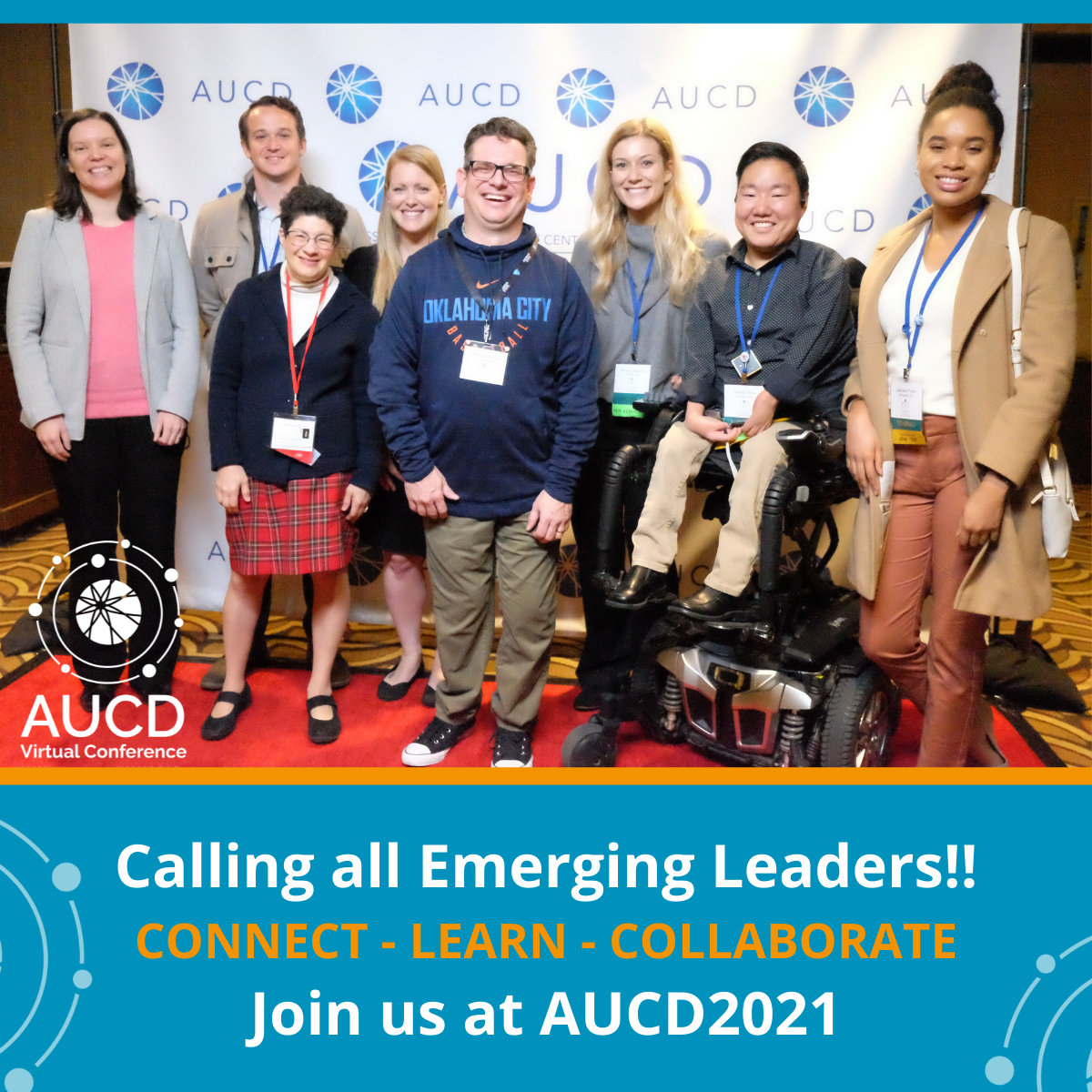 Group of trainees with AUCD’s Liz Weintraub at the 2019 AUCD Conference